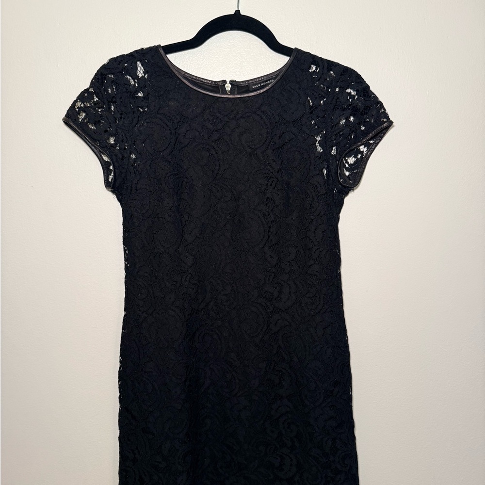 Club Monaco Black Lace / leather trim Mini Dress
